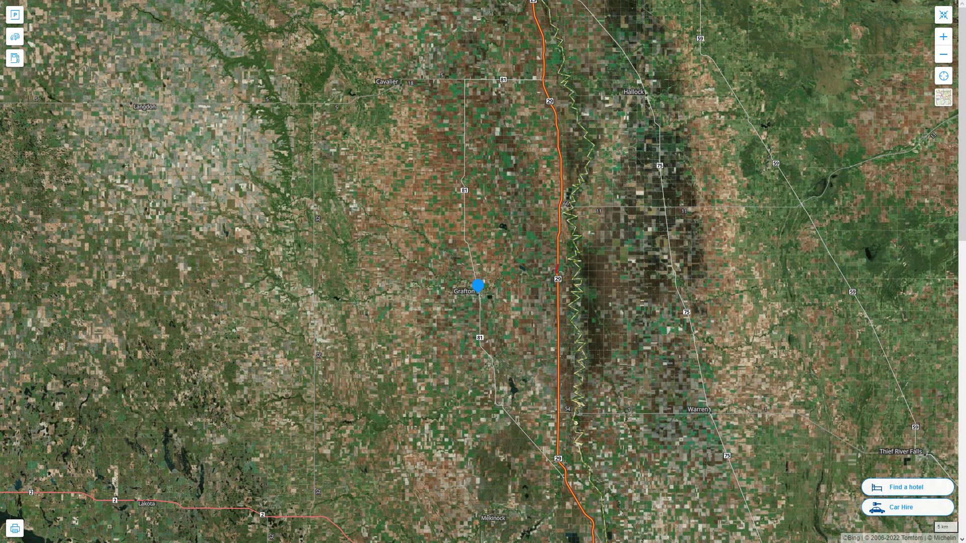 Grafton North Dakota Highway and Road Map with Satellite View